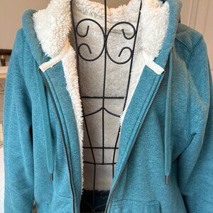 LLBEAN HOODIE SHERPA FLEECE LINED, S PETITE, TEAL